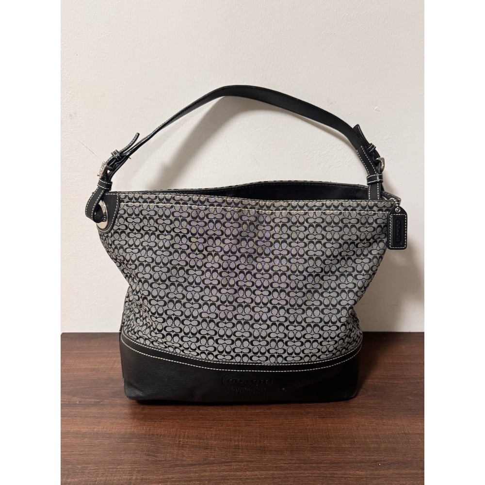 Coach Y2K Jacquard Hobo Shoulder Bag Black Grey Leather Trim VINTAGE F11666